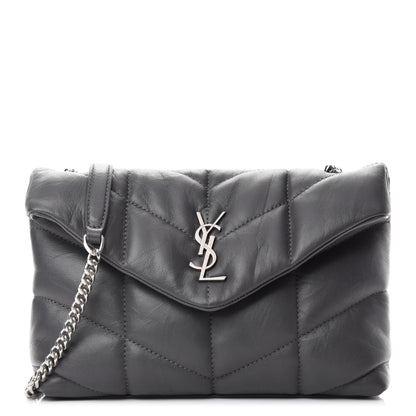 Saint Laurent Lambskin Quilted Toy Loulou Puffer Monogram Chain Satchel Storm 1 of 12