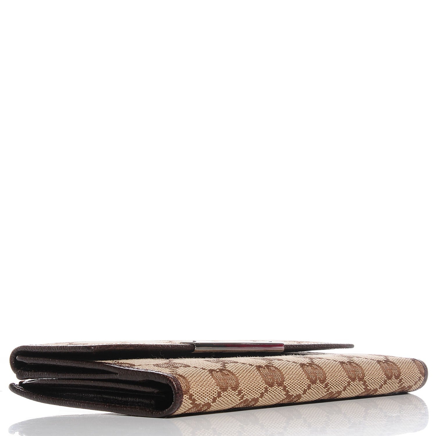 Gucci Monogram Metal Bar Continental Flap Wallet Beige Ebony Dark Brown 4 of 7