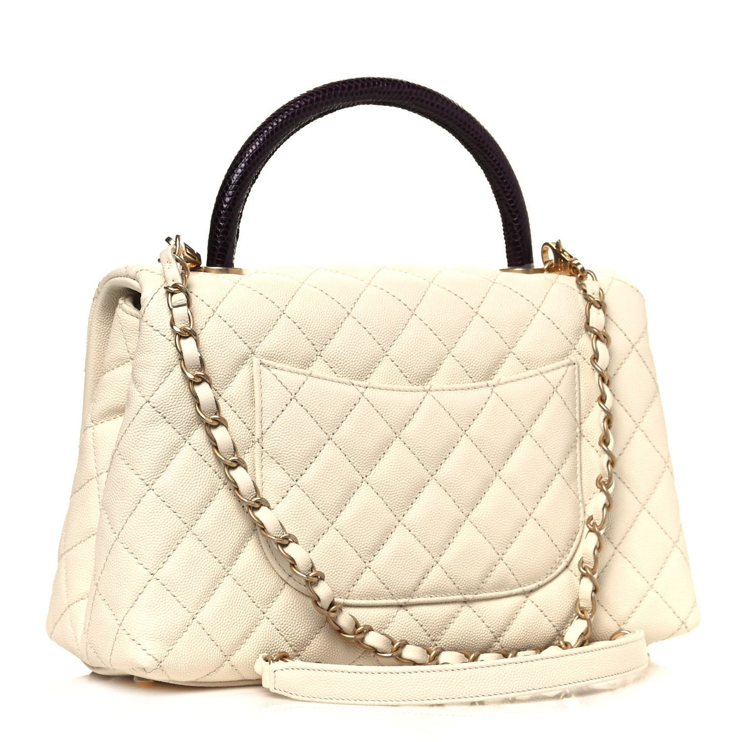 Caviar Lizard Quilted Small Coco Handle Flap Ivory