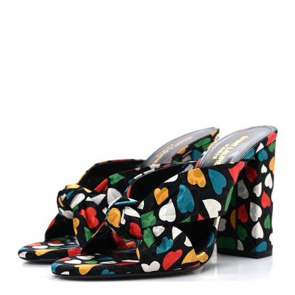 Saint Laurent Satin Heart Bianca 100mm Knotted Mule Sandals 37.5 Black Multicolor 4 of 12