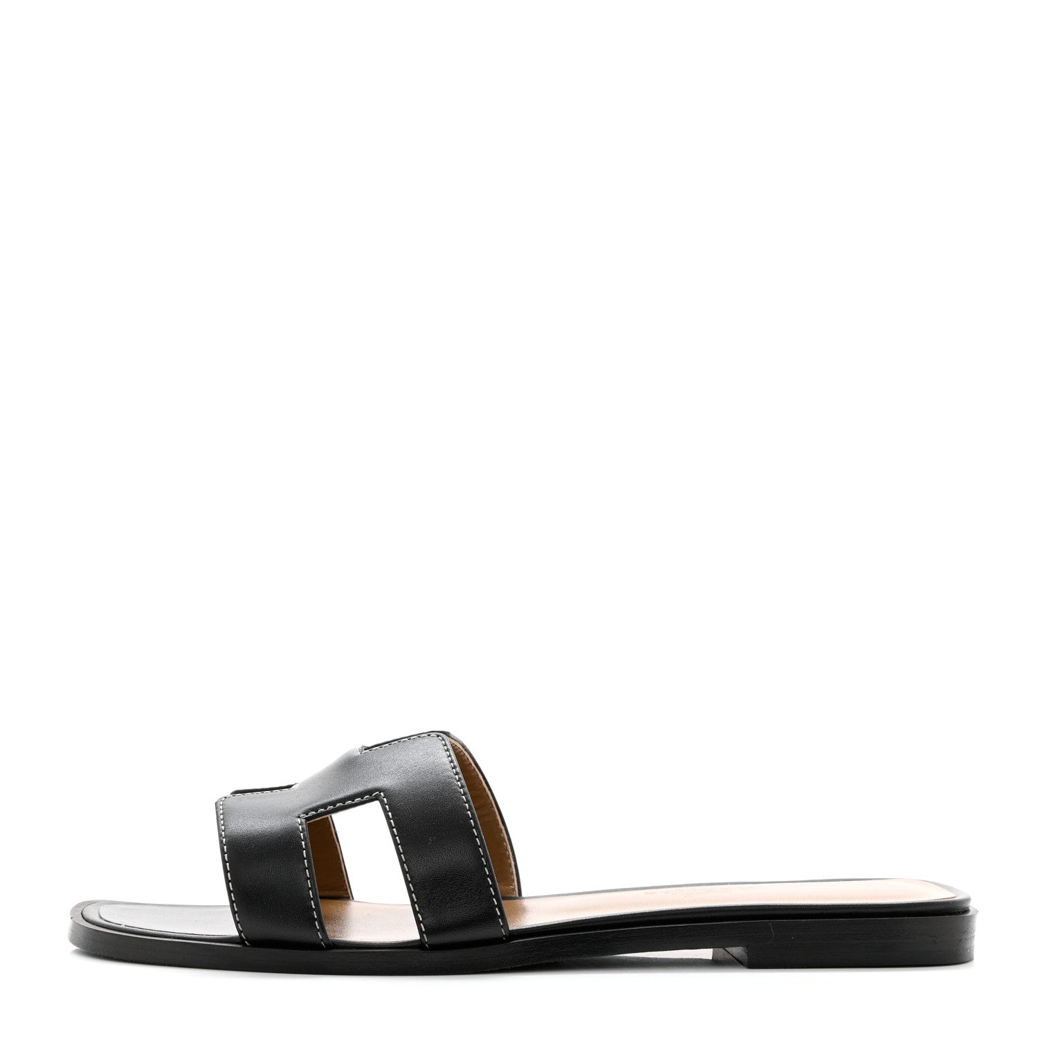 Hermes Box Calfskin Oran Sandals 36.5 Black 1 of 10