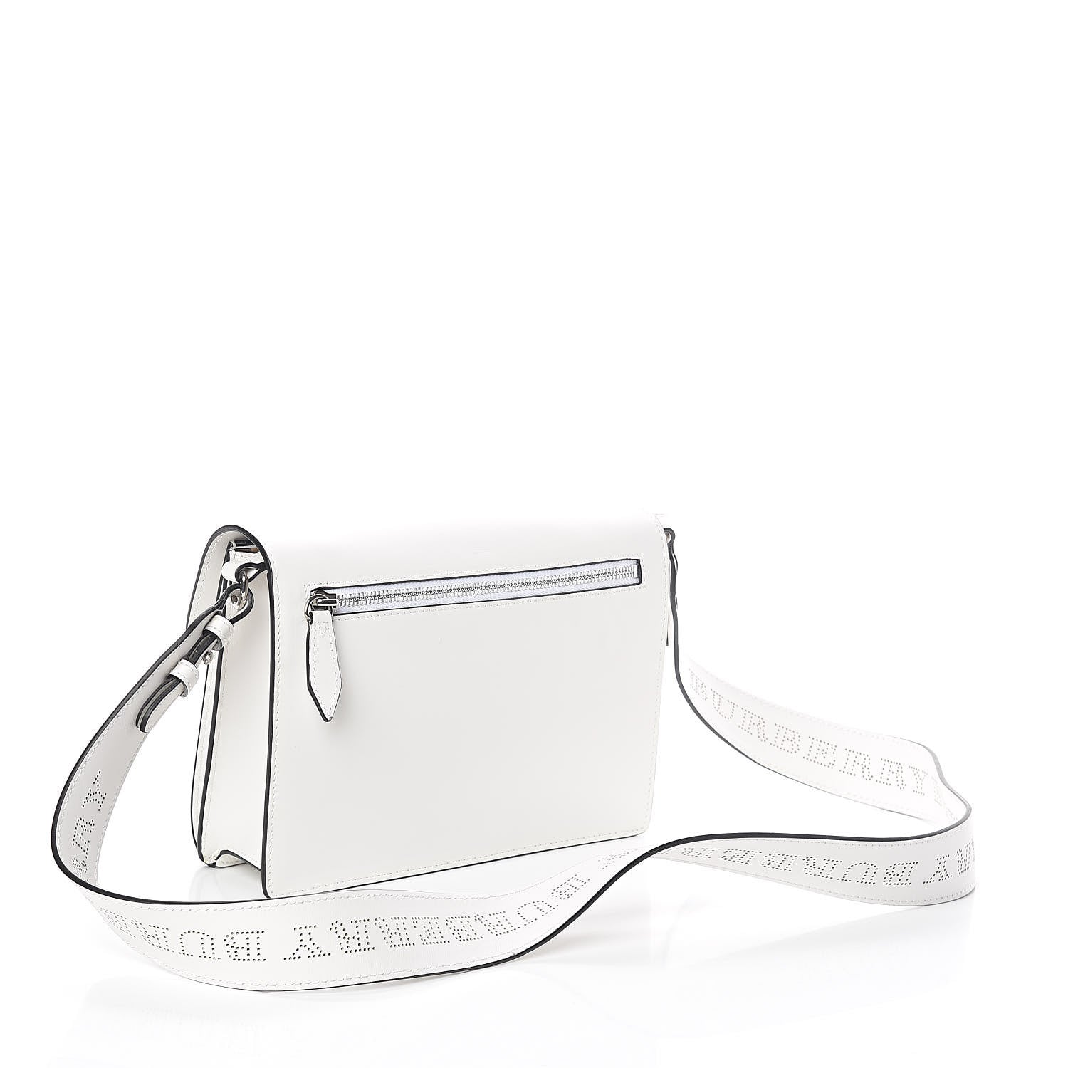 Burberry Calfskin Perforated Small Macken Crossbody Bag White 3 of 8