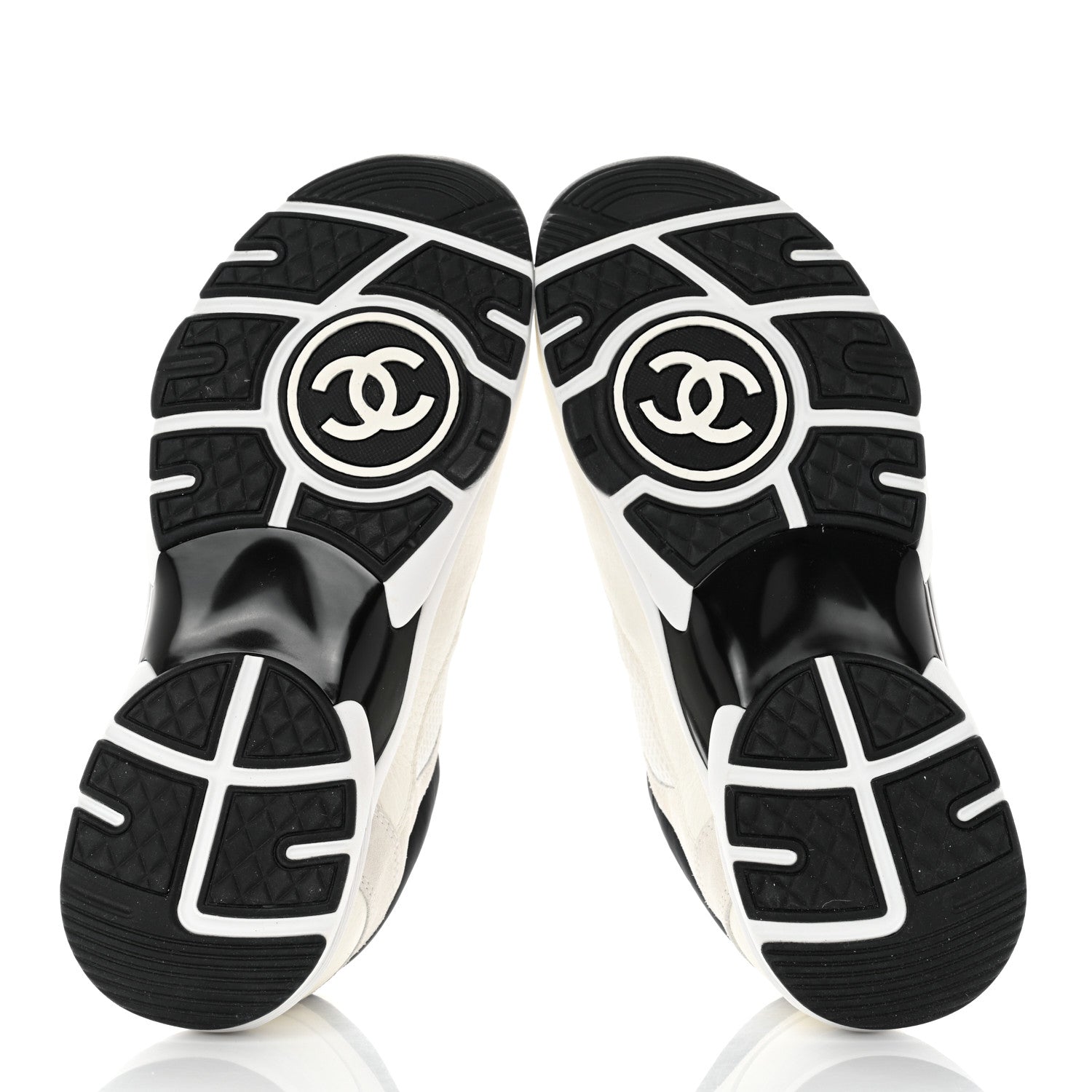 Chanel Mesh Suede Calfskin Grained Calfskin Womens CC Sneakers 36.5 White Black 5 of 9
