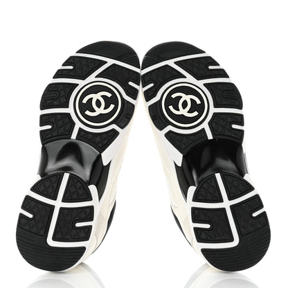 Chanel Mesh Suede Calfskin Grained Calfskin Womens CC Sneakers 36.5 White Black 5 of 9