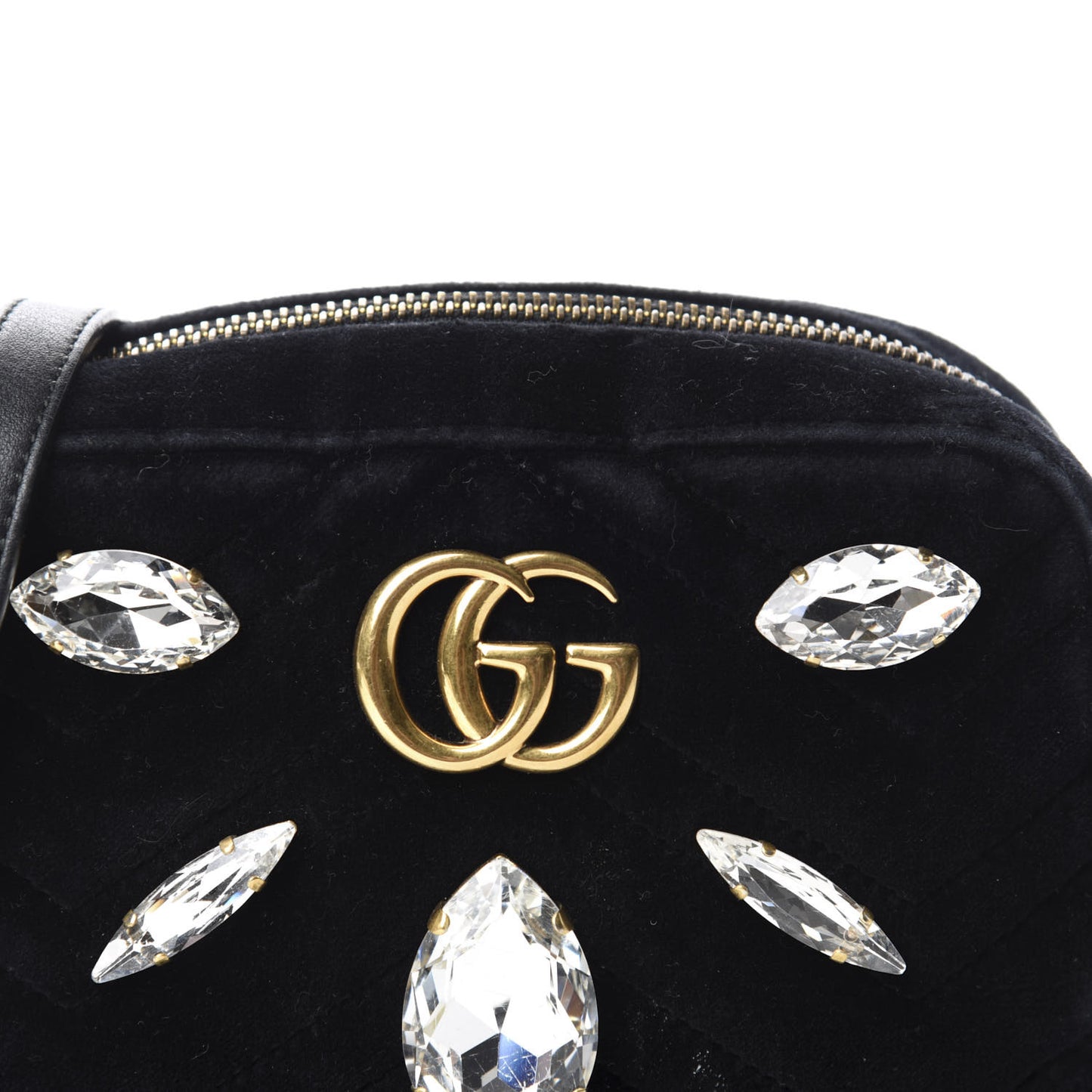 Velvet Matelasse Marquise Crystals Mini GG Marmont Chain Shoulder Bag Black