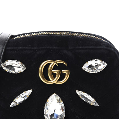 Gucci Velvet Matelasse Marquise Crystals Mini GG Marmont Chain Shoulder Bag Black 14 of 14