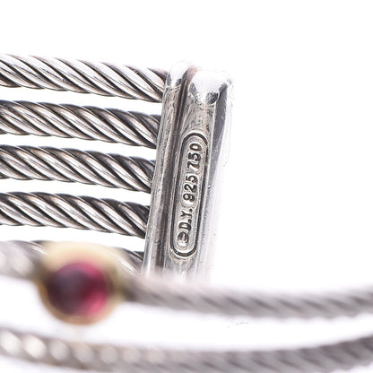 David Yurman Sterling Silver 18K Yellow Gold Garnet Pink Tourmaline Citrine Carnelian Confetti Five Row Cuff Bracelet 4 of 4