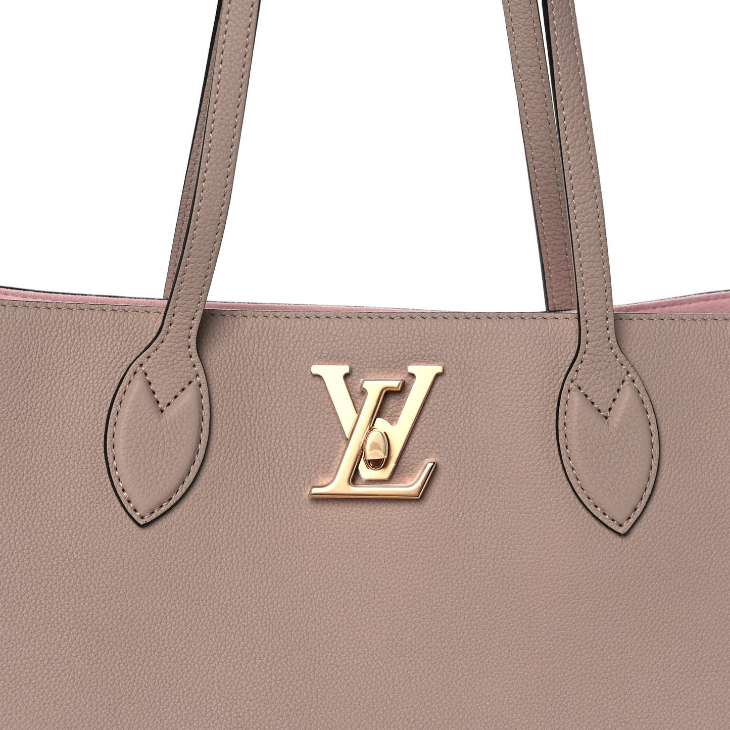 Grained Calfskin Lockme Shopper Greige