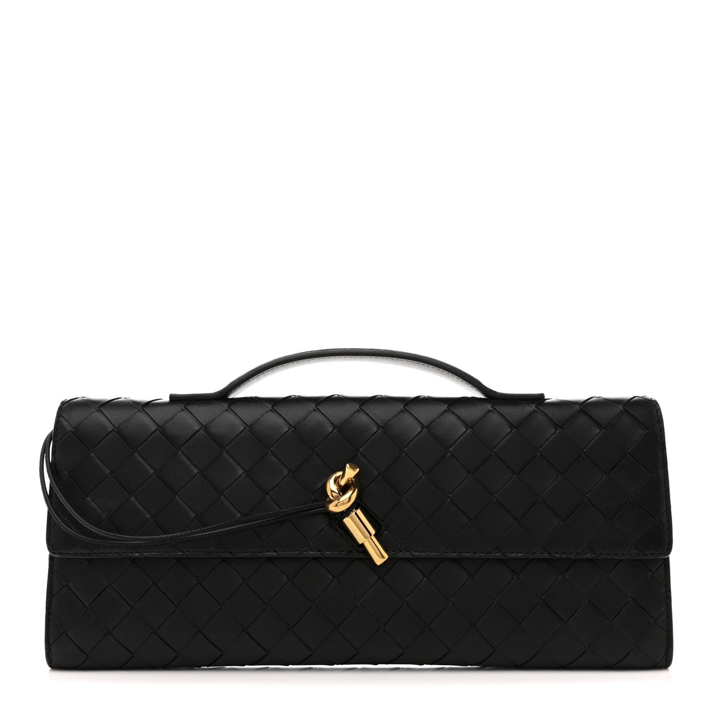 Nappa Intrecciato Long Andiamo Top Handle Clutch Black