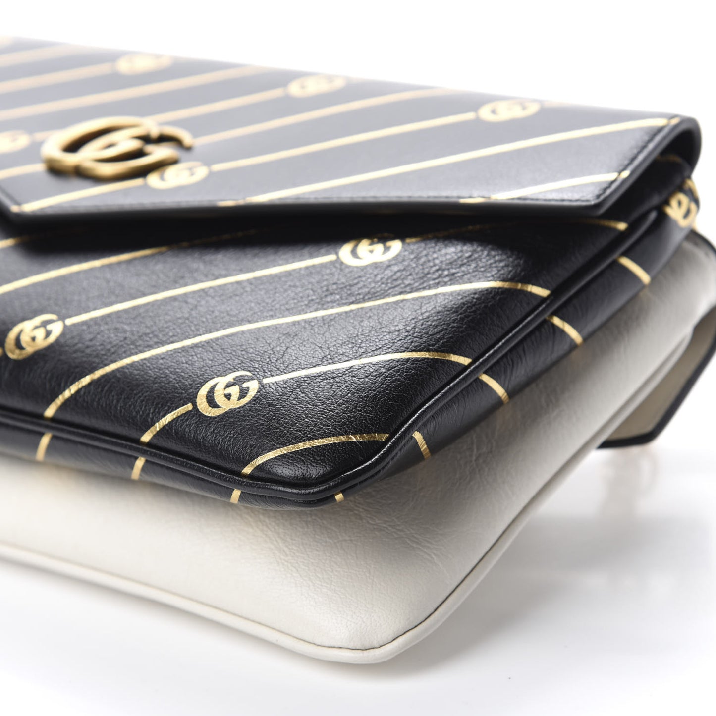 Calfskin Diagonal GG Medium Thiara Double Envelope Shoulder Bag Black White