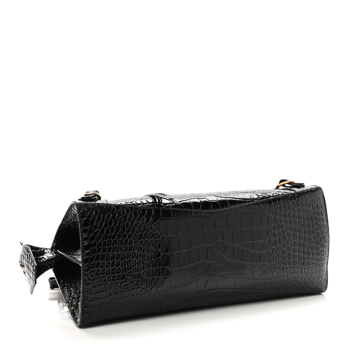 Shiny Supple Calfskin Crocodile Embossed Brass Hardware Neo Classic City Black