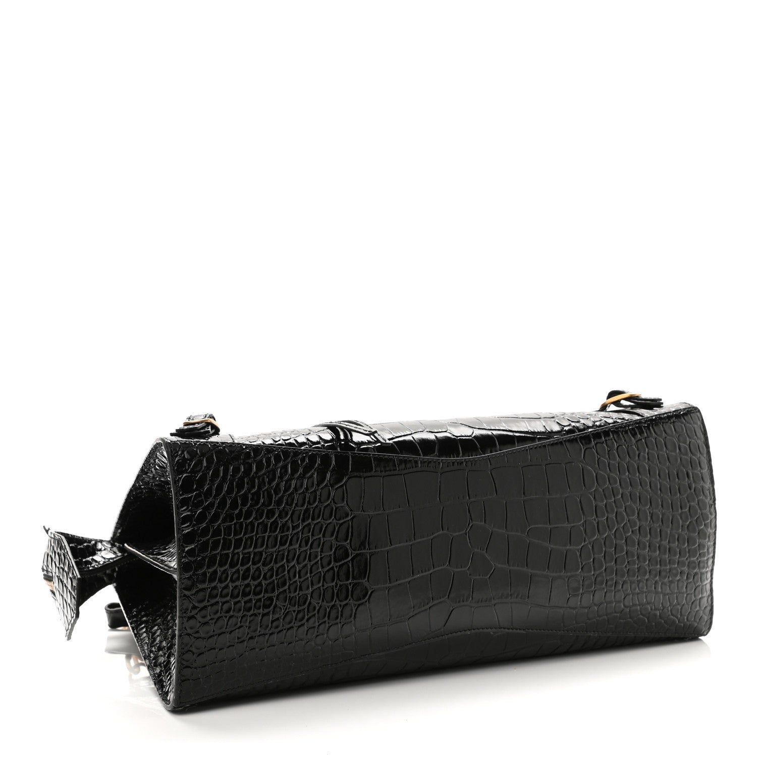 Balenciaga Shiny Supple Calfskin Crocodile Embossed Brass Hardware Neo Classic City Black 3 of 8
