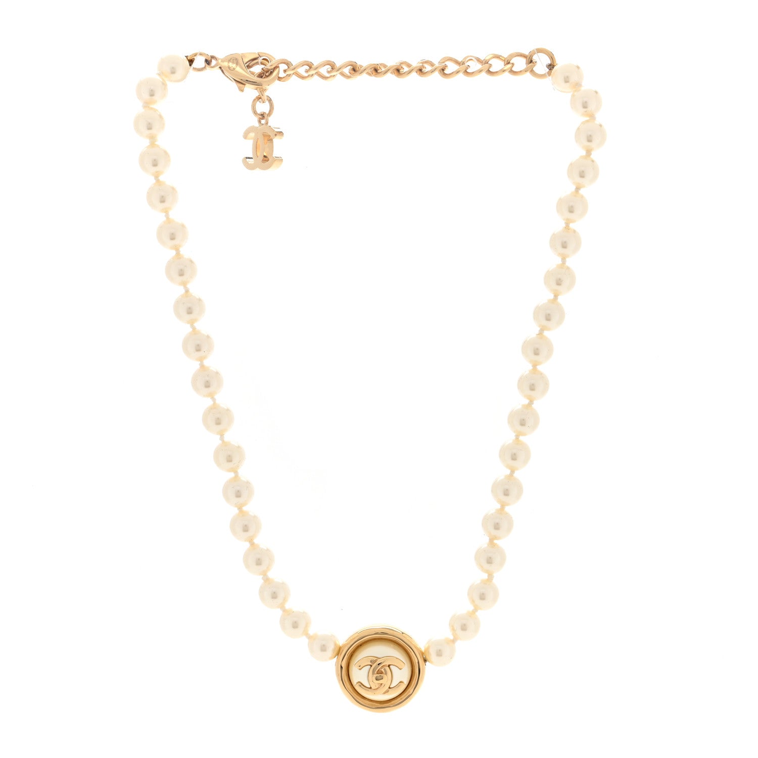 Chanel Crystal Pearl CC Choker Necklace Gold 3 of 5