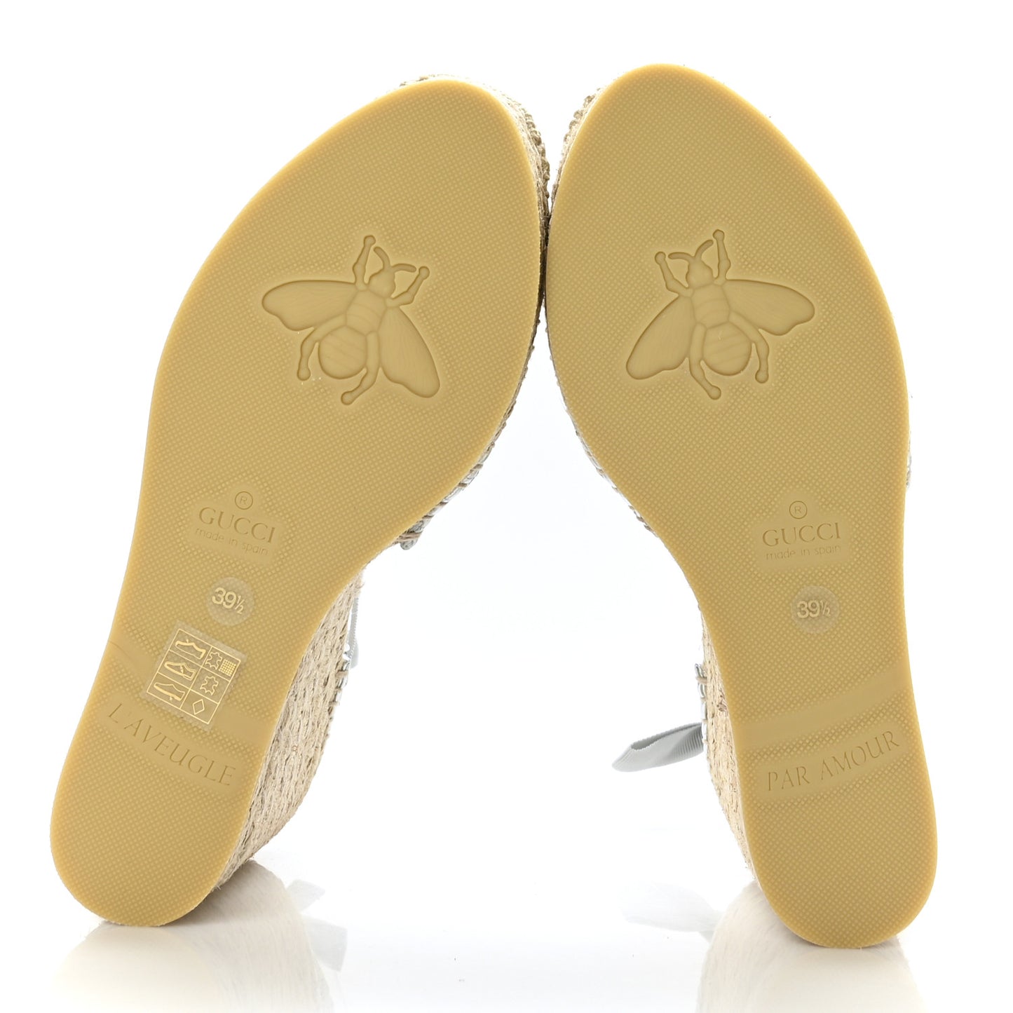 Lame GG Monogram Ankle Wrap Platform Espadrille Wedges 39.5 Silver Beige Light Grey