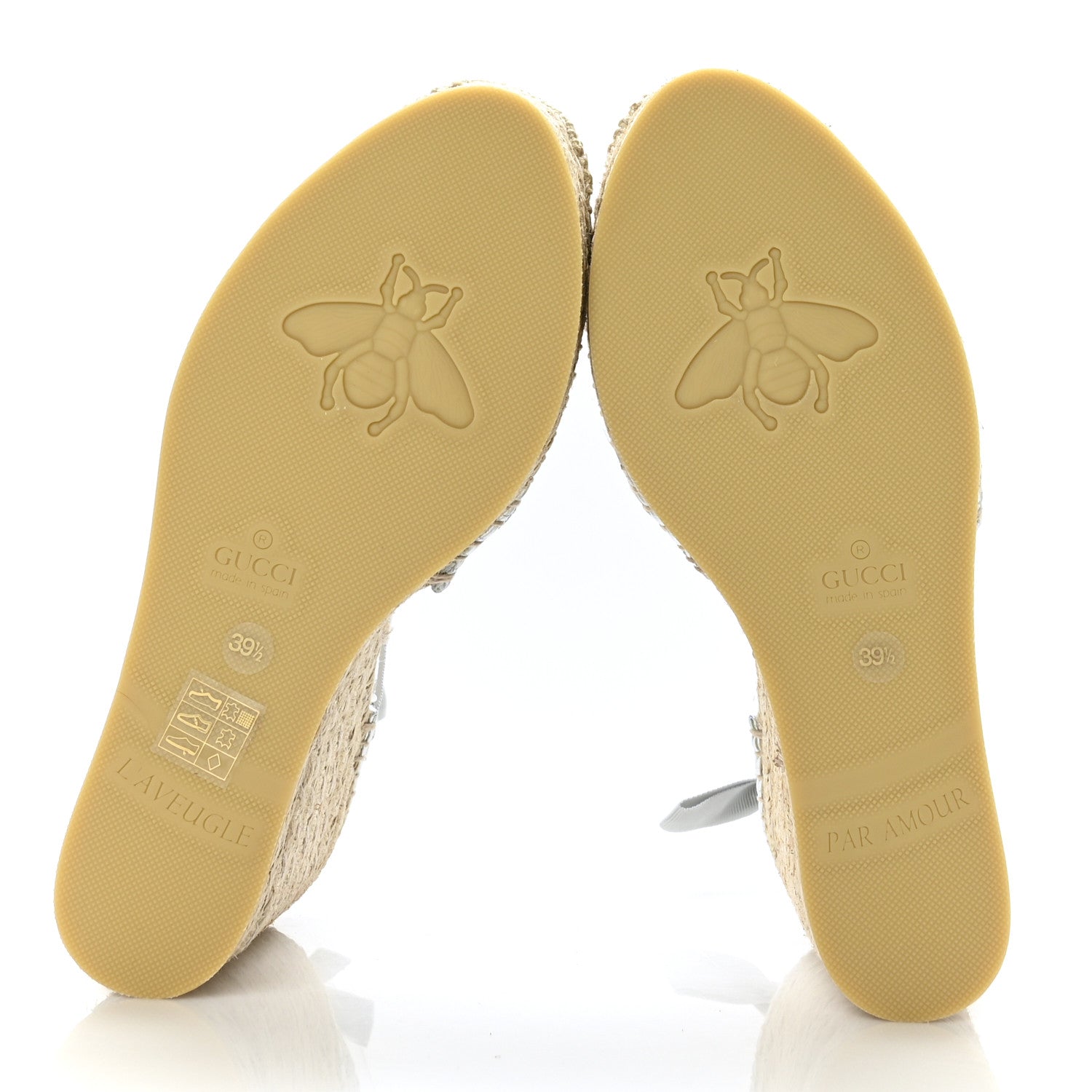 Gucci Lame GG Monogram Ankle Wrap Platform Espadrille Wedges 39.5 Silver Beige Light Grey 5 of 8