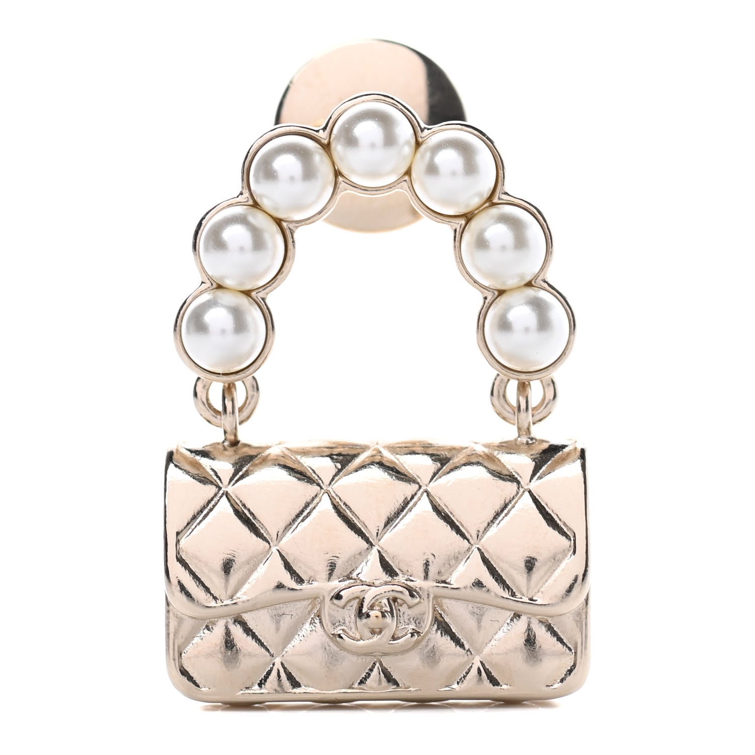 Chanel Pearl Quilted Flap Brooch Gold 1 of 5