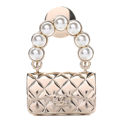 Chanel Pearl Quilted Flap Brooch Gold 1 of 5