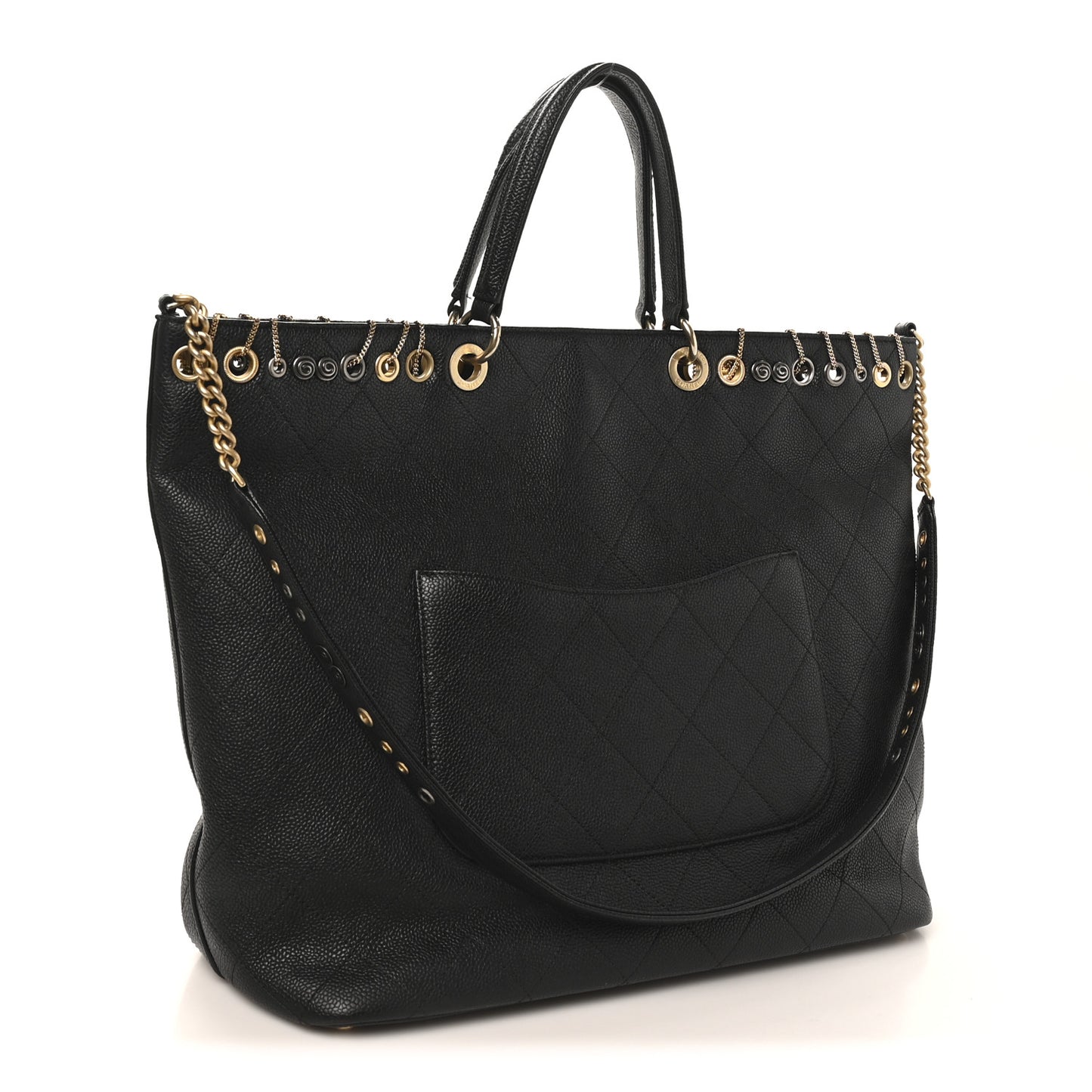 Caviar Quilted Grommet Embellished Piercing Chic Tote Bag Black