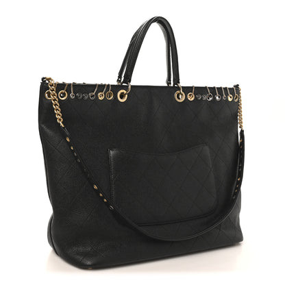 Chanel Caviar Quilted Grommet Embellished Piercing Chic Tote Bag Black 3 of 11