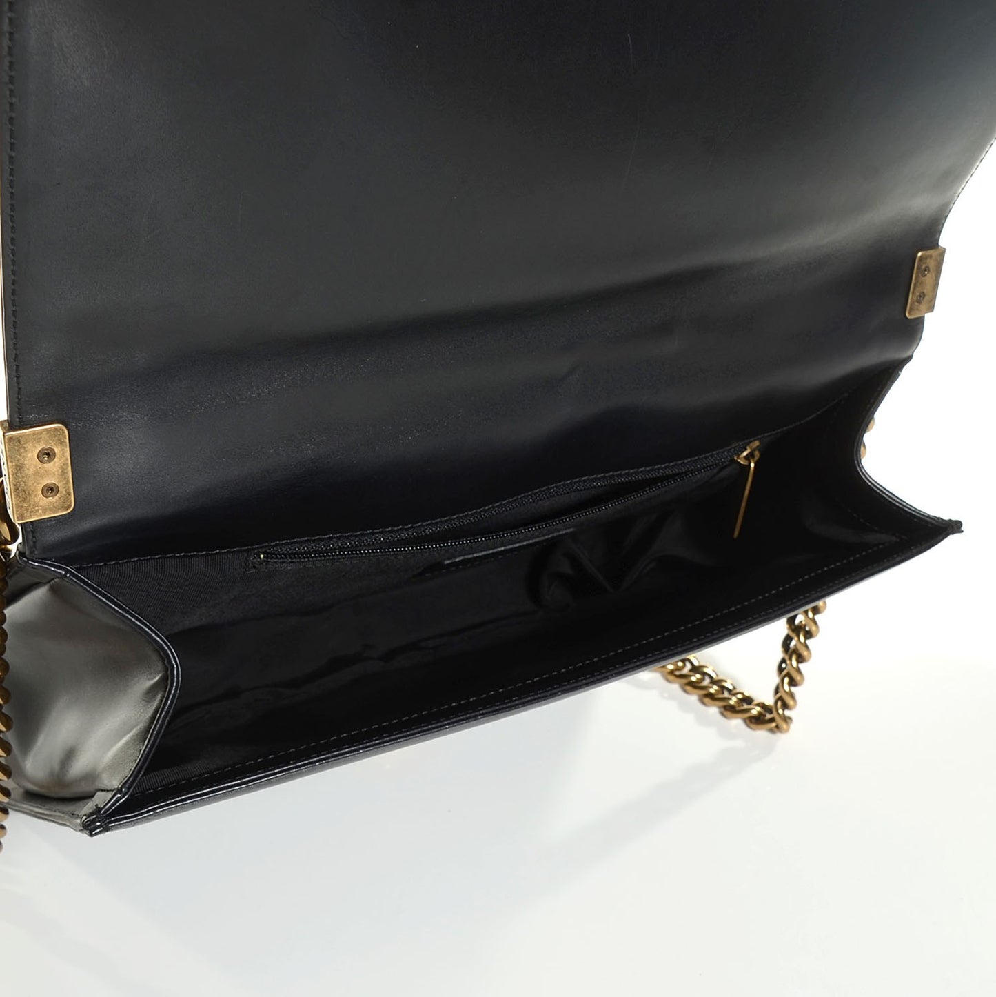 Glazed Calfskin Large Boy Flap Black