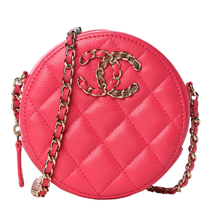 Chanel Caviar Quilted French New Wave Round Clutch With Chain Pink 1 of 9
