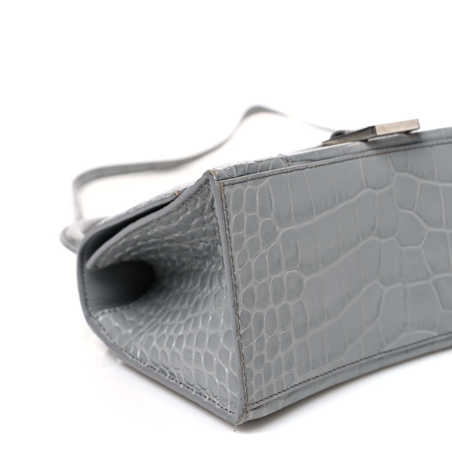 Shiny Calfskin Crocodile Embossed Small Hourglass Top Handle Bag Balenciaga Grey Balenciaga Grey