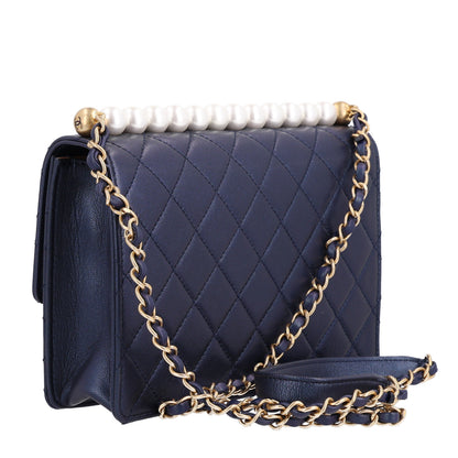 Chanel Iridescent Lambskin Quilted Small Chic Pearls Flap Blue 3 of 10