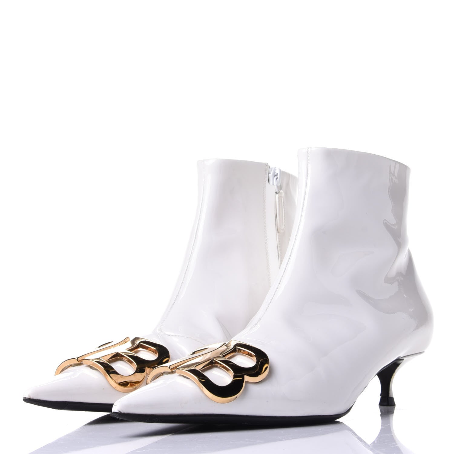 Balenciaga Patent BB Pointy Toe Ankle Booties 36 Optical White 3 of 10