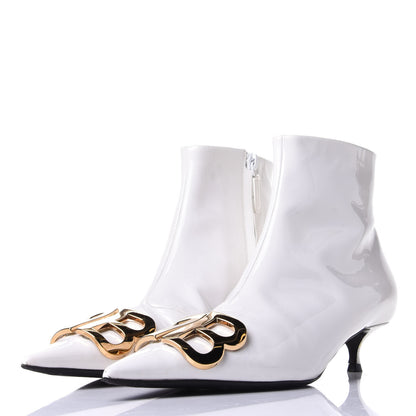 Balenciaga Patent BB Pointy Toe Ankle Booties 36 Optical White 3 of 10