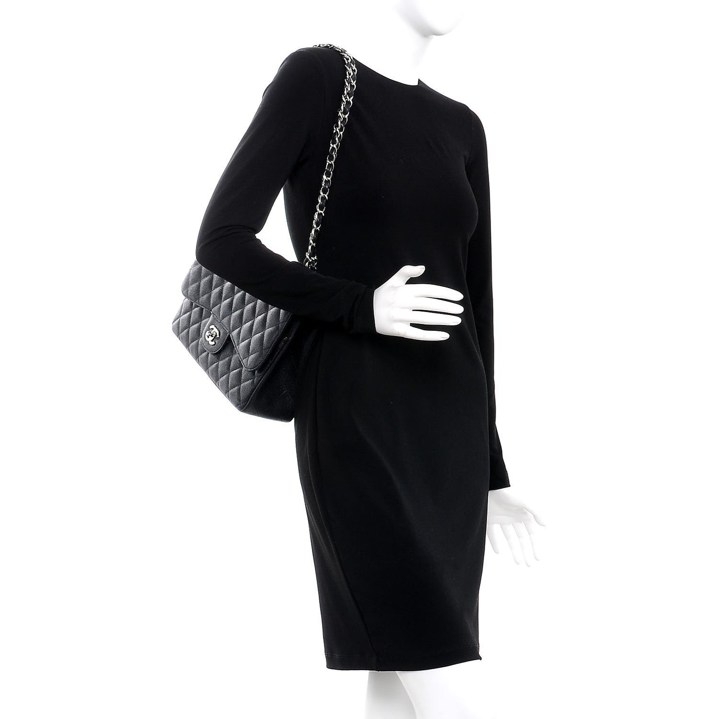 Caviar Quilted Jumbo Double Flap Black