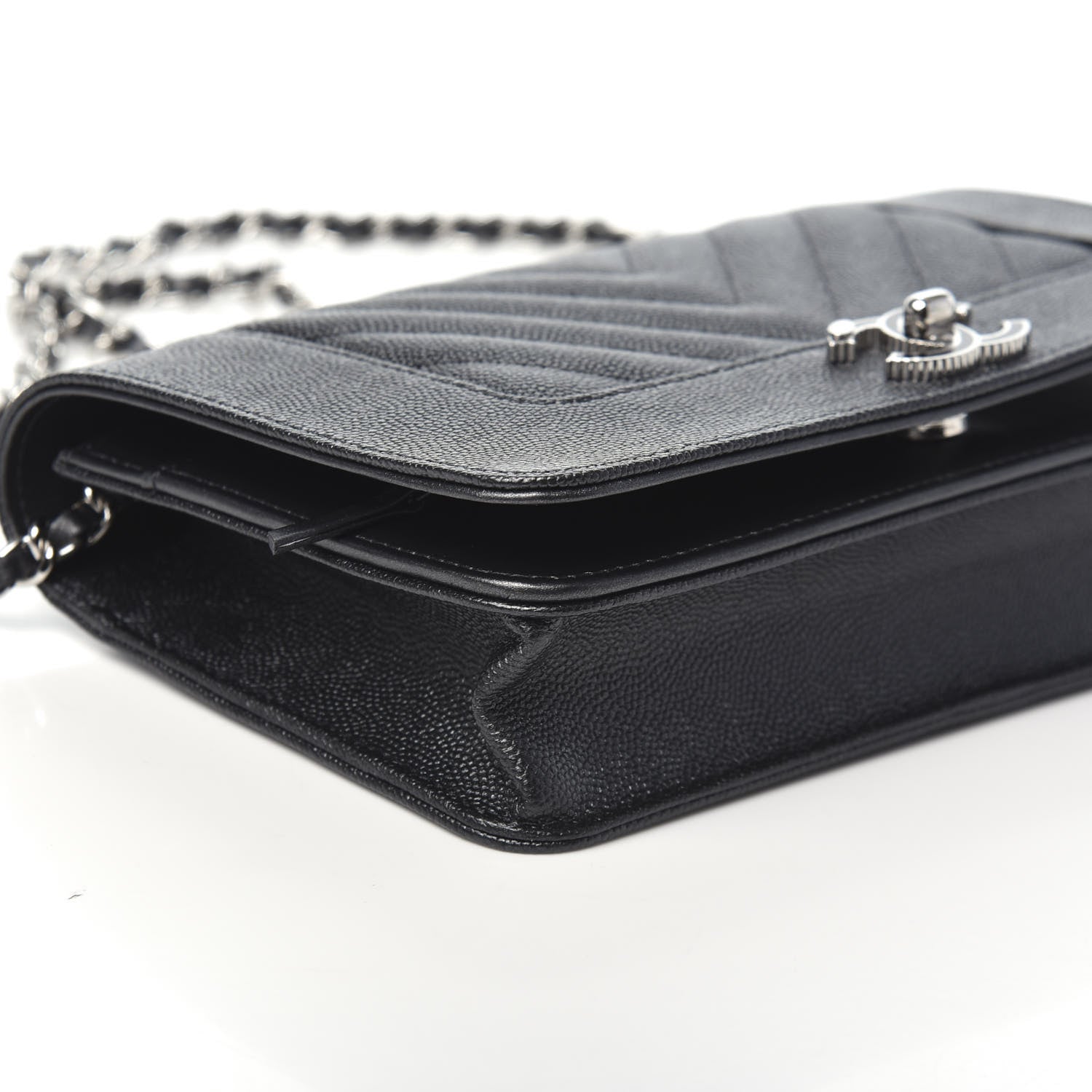 Chanel Caviar Chevron Quilted Vintage Mademoiselle Wallet On Chain WOC Charcoal 9 of 10