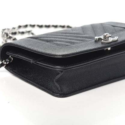 Chanel Caviar Chevron Quilted Vintage Mademoiselle Wallet On Chain WOC Charcoal 9 of 10