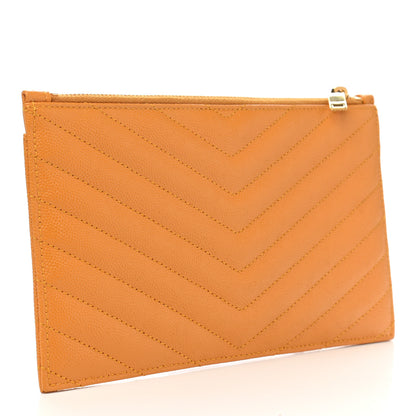 Saint Laurent Grain De Poudre Chevron Monogram Bill Pouch Senape Yellow 3 of 8