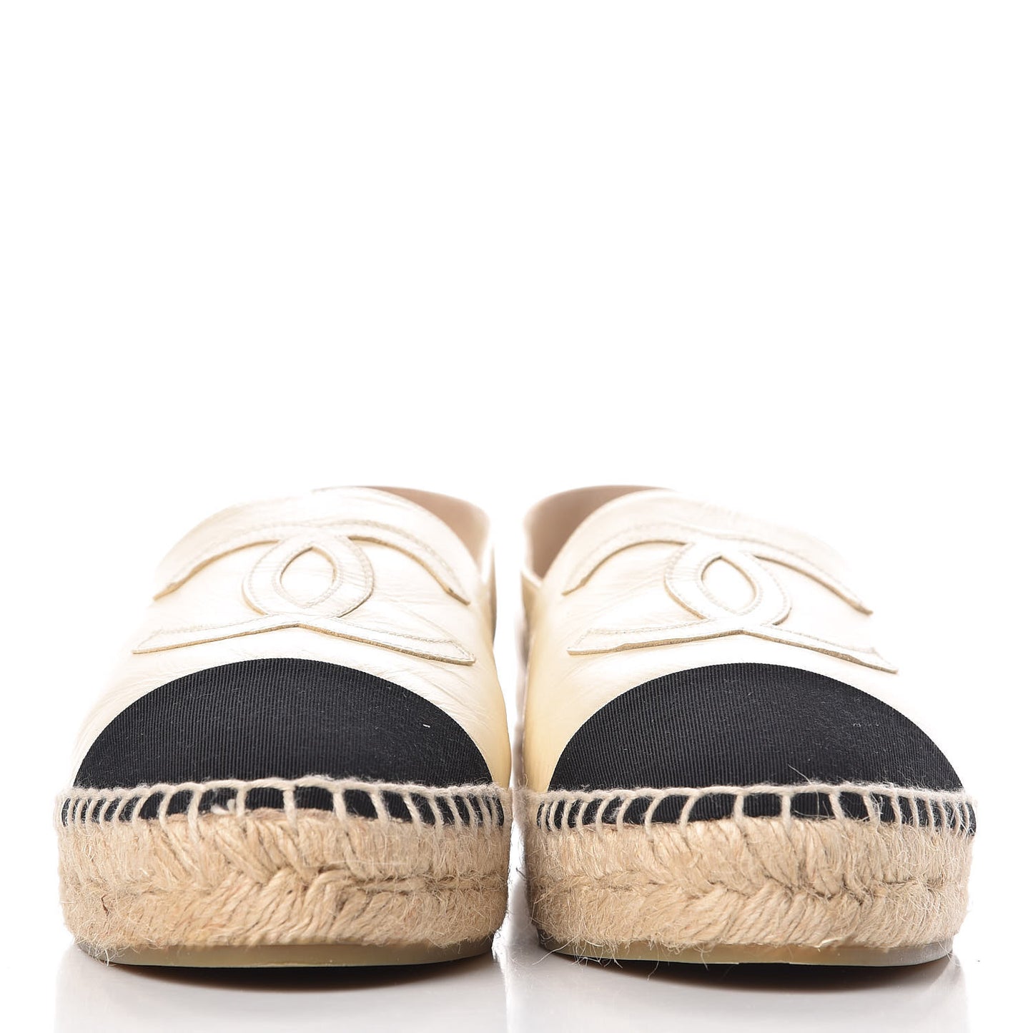 Metallic Calfskin Grosgrain CC Espadrilles 37 Ivory Black