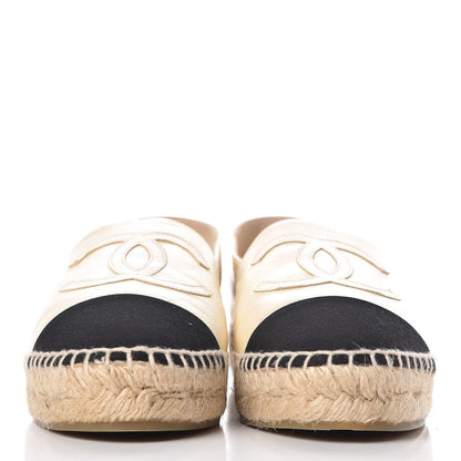 Chanel Metallic Calfskin Grosgrain CC Espadrilles 37 Ivory Black 2 of 12