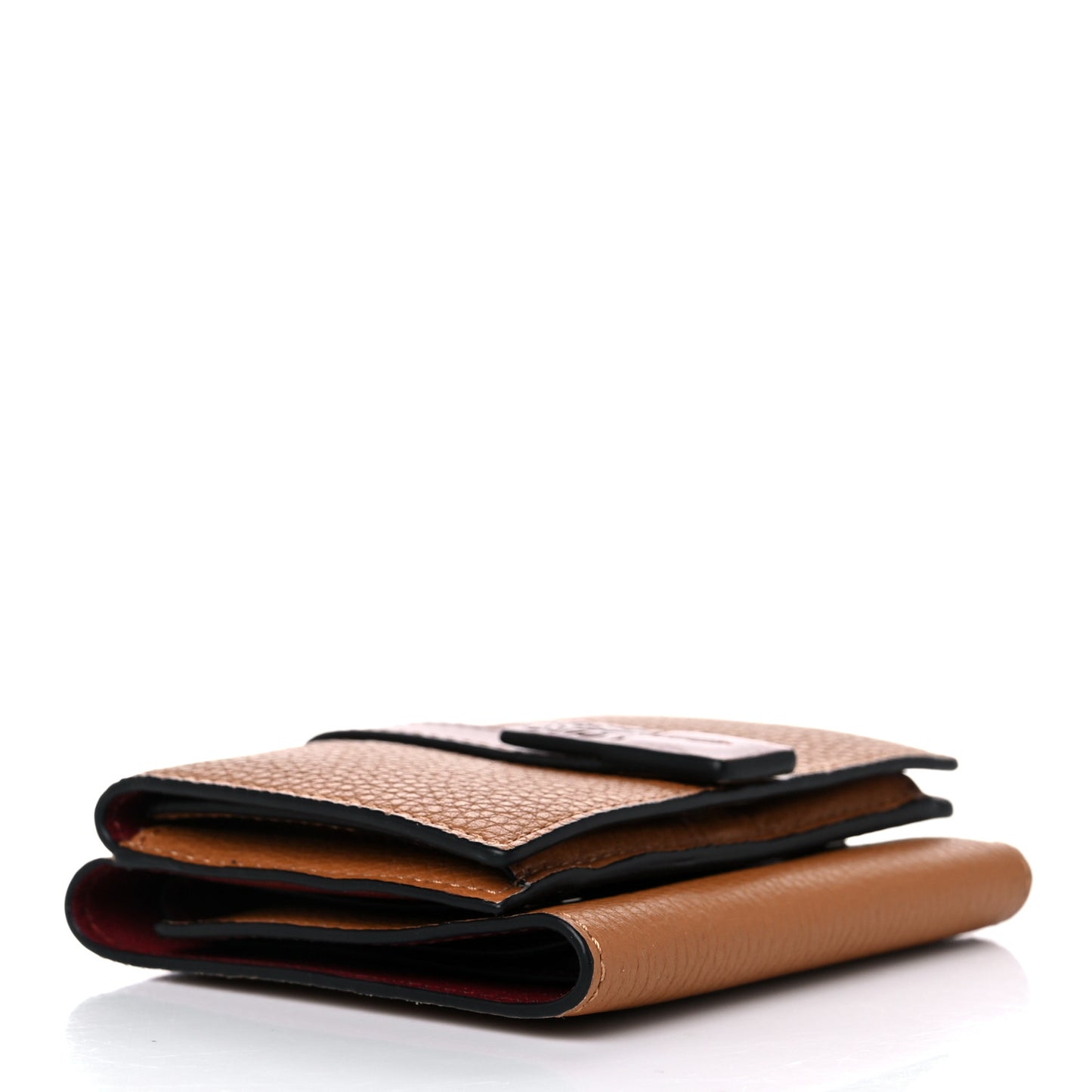Grained Calfskin Compact Wallet Caramel Pecan
