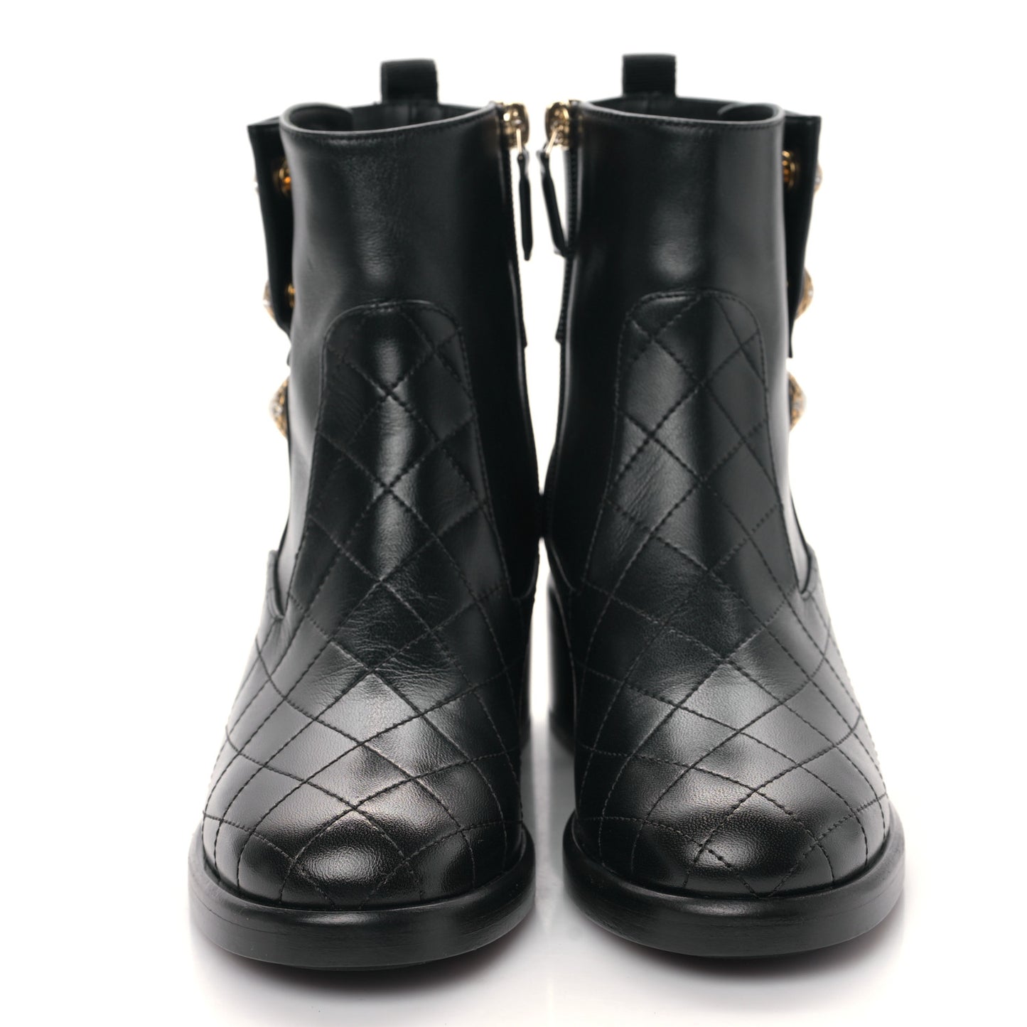 Lambskin Pearl Short Boots 35 Black Gold