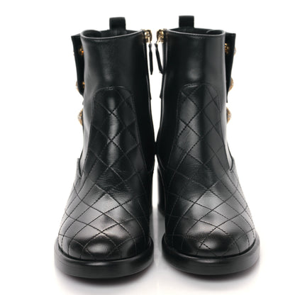 Chanel Lambskin Pearl Short Boots 35 Black Gold 2 of 9