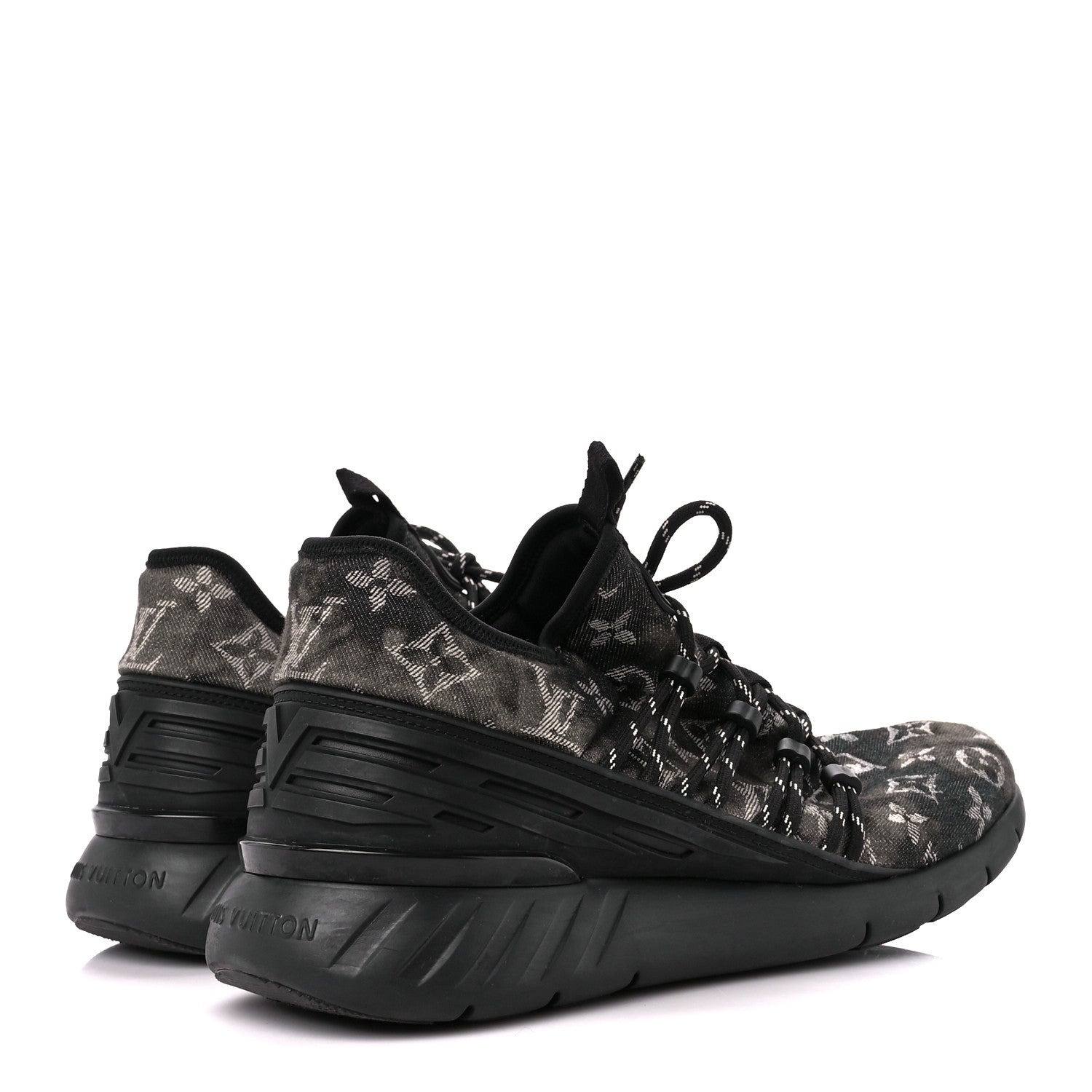 Louis Vuitton Denim Rubber Monogram Tie Dye Mens Fastlane Low Sneakers 9 Black 4 of 10