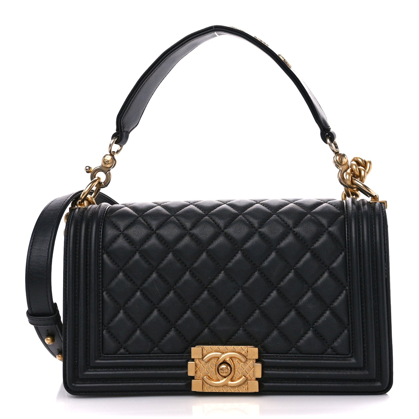 Calfskin Medium Boy Logo Top Handle Flap Black