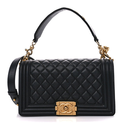 Chanel Calfskin Medium Boy Logo Top Handle Flap Black 1 of 11