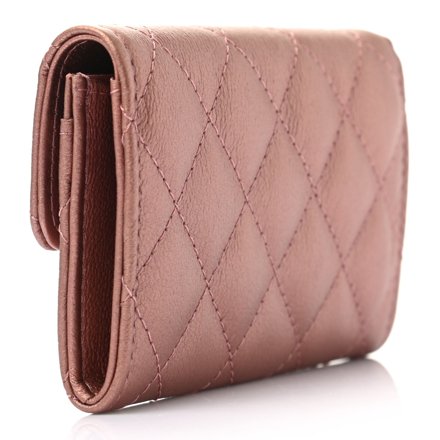 Metallic Calfskin Quilted Reissue Flap Card Holder Copper Pink