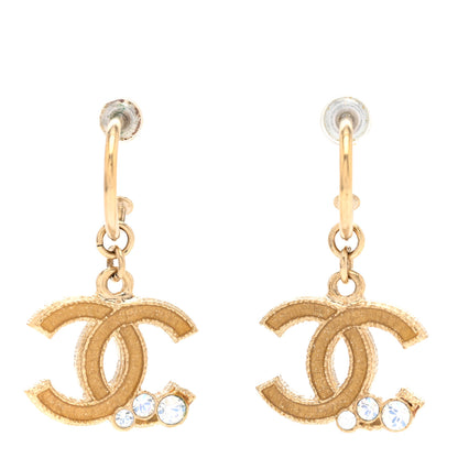 Chanel CC Crystal Hoop Drop Earrings Matte Gold 1 of 4