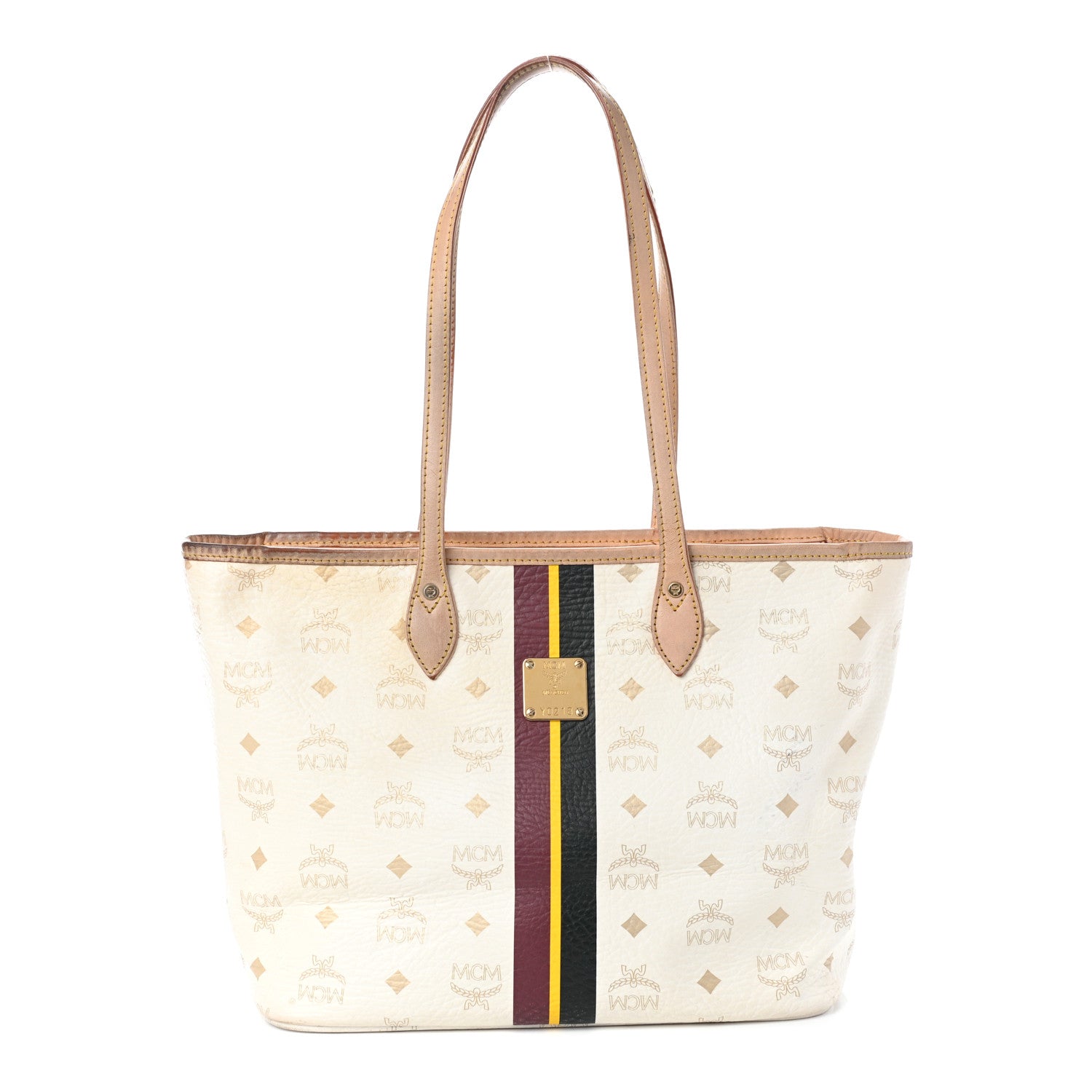 MCM Visetos Striped Shopper Tote White 1 of 8