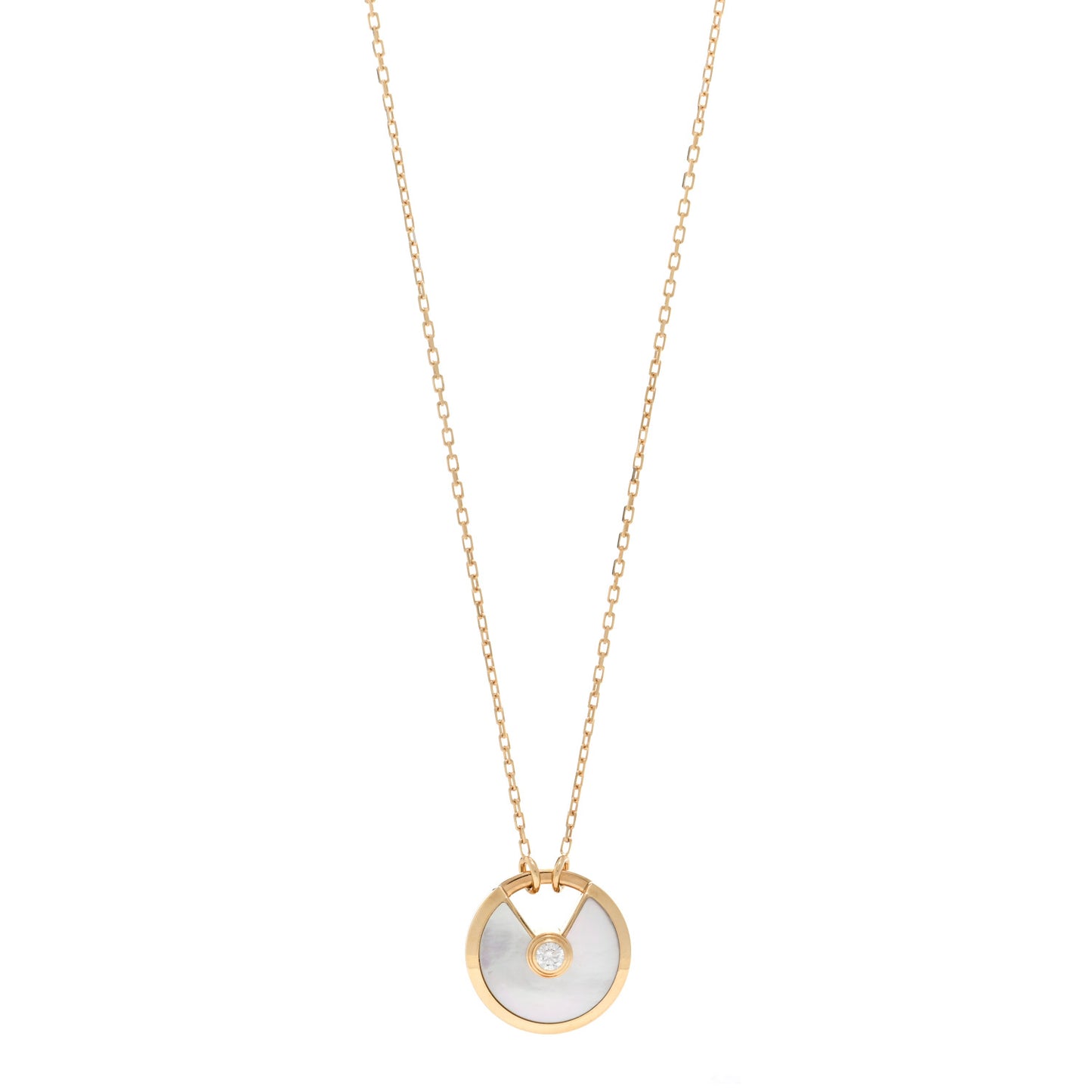 18K Yellow Gold Diamond Mother of Pearl SM Amulette de Cartier Pendant Necklace