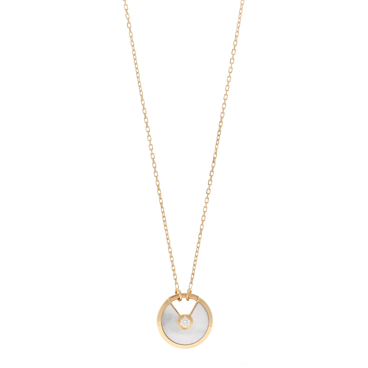 Cartier 18K Yellow Gold Diamond Mother of Pearl SM Amulette de Cartier Pendant Necklace 1 of 5