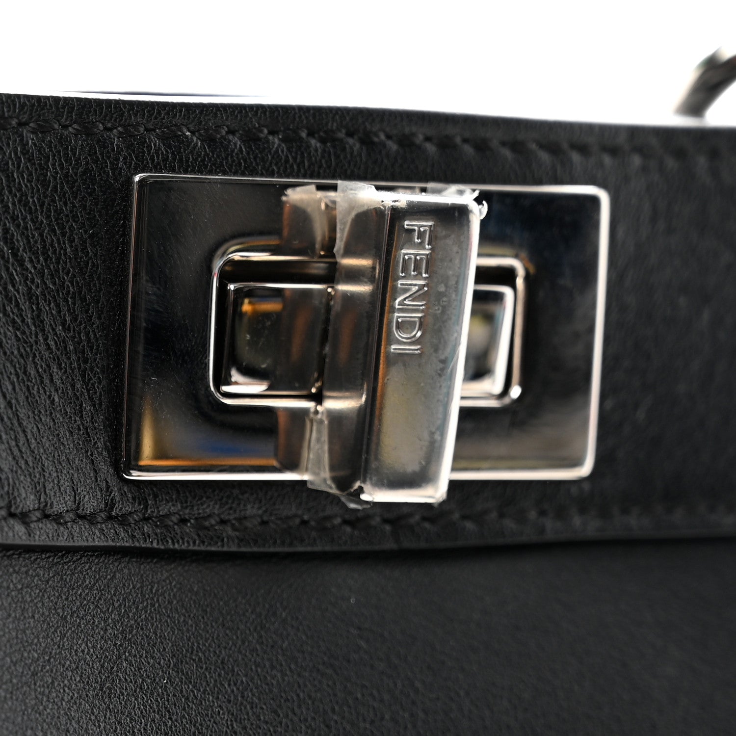 Fendi Vitello Seta Shiny Nappa Logo Embossed Laces Small Peekaboo I SEE U Satchel Black 11 of 13