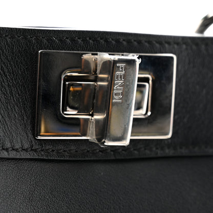 Fendi Vitello Seta Shiny Nappa Logo Embossed Laces Small Peekaboo I SEE U Satchel Black 11 of 13