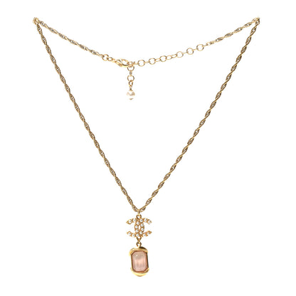 Chanel Pearl Crystal CC Pendant Necklace Gold Pink Pearly White 3 of 7