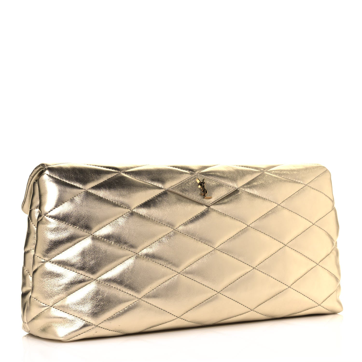 Saint Laurent Metallic Lambskin Quilted Sade Puffer Envelope Clutch Platino 3 of 13